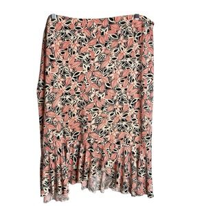 Linda Leal Pink Floral Asymmetrical Hem Pull-On Skirt XL Flowy Boho Artsy Comfy